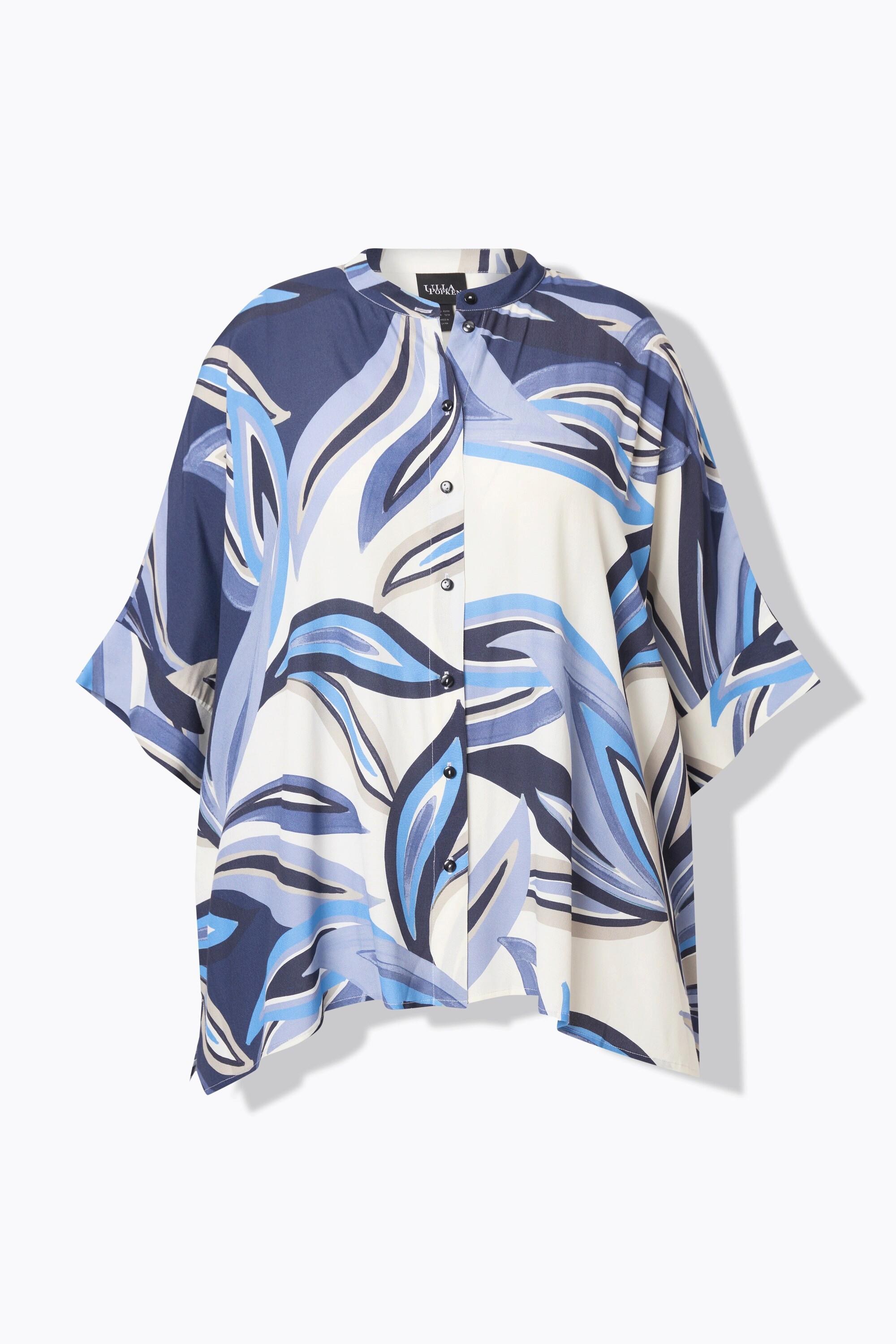 Ulla Popken Blusa Oversize Stampa Foglie Mezza Manica Collo Alto  