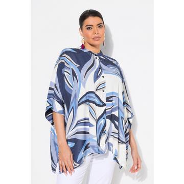 Blusa dal taglio oversize con foglie, collo alto e mezze maniche