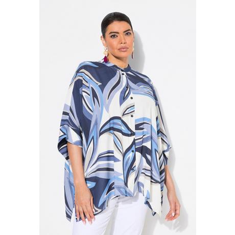 Ulla Popken Blusa Oversize Stampa Foglie Mezza Manica Collo Alto  