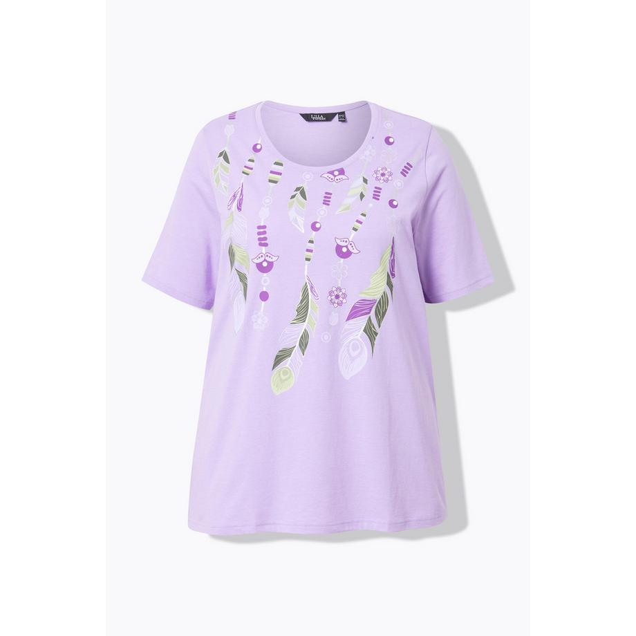 Ulla Popken T-shirt Motif Plumes Col Rond Manches Courtes Coupe Évasée  