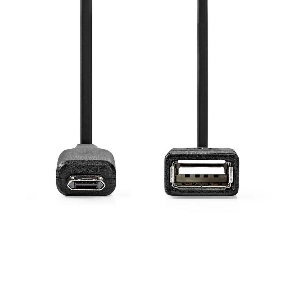 Nedis  Adattatore USB Micro-B | USB 2.0 | USB Micro-B maschio | USB-A femmina | 480 Mbps | 0,20 m | Rotondo | Nichelato | PVC | Nero | Scatola 
