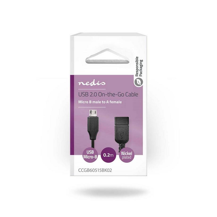 Nedis  Adattatore USB Micro-B | USB 2.0 | USB Micro-B maschio | USB-A femmina | 480 Mbps | 0,20 m | Rotondo | Nichelato | PVC | Nero | Scatola 