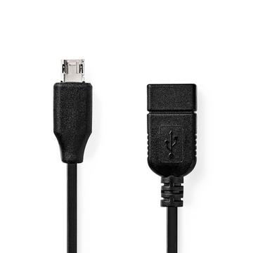 Adaptateur USB Micro-B | USB 2.0 | USB Micro-B mâle | USB-A femelle | 480 Mbps | 0.20 m | Rond | Nickelé | PVC | Noir | Boîte