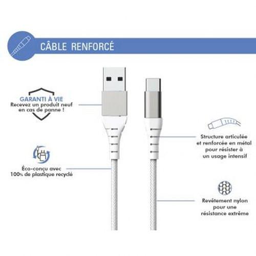 Force Power  Kabel USB A/USB-C 3m - 3A Blanc 