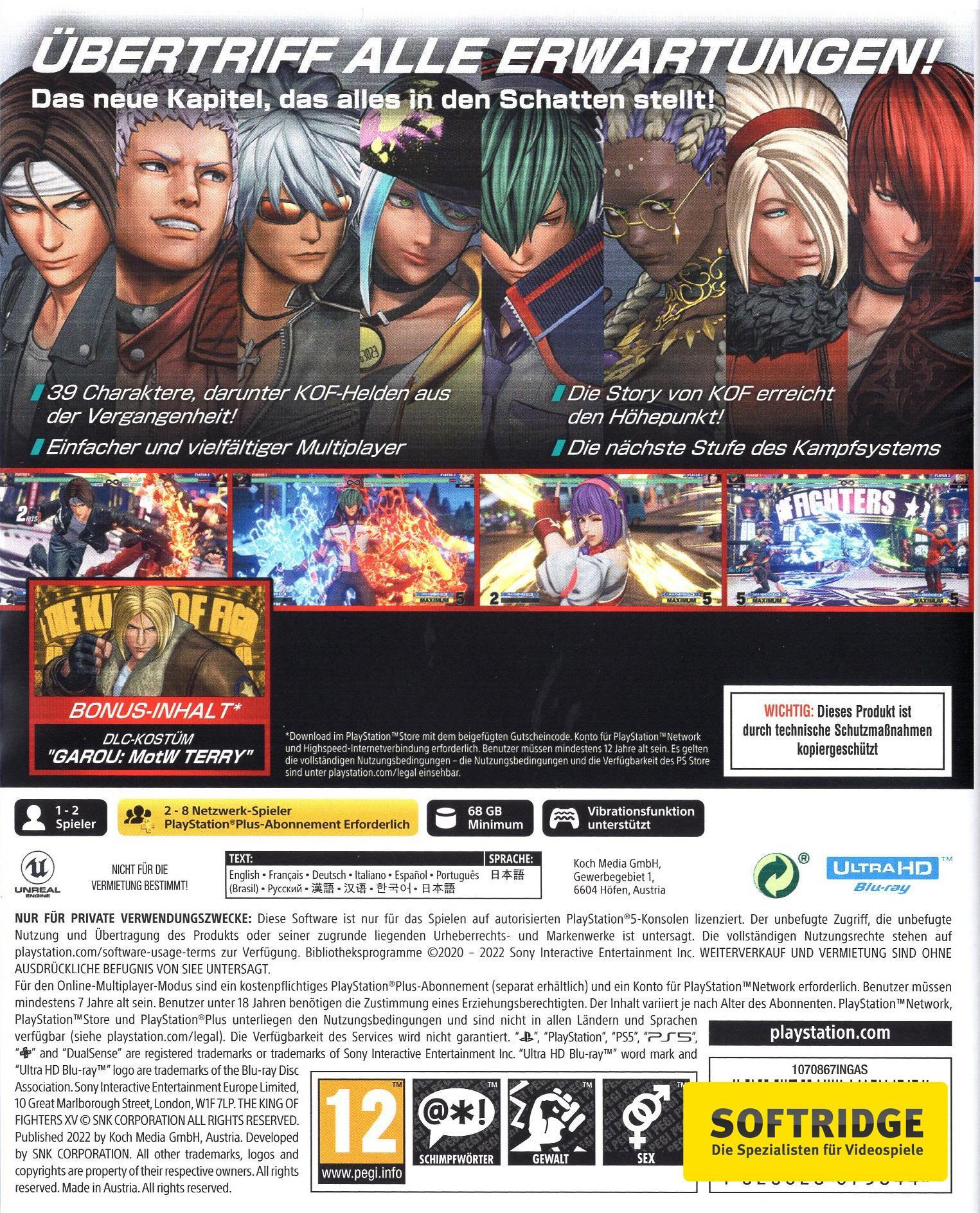 GAME  The King of Fighters XV Day 1 Edition Premier jour Anglais, Allemand PlayStation 5 