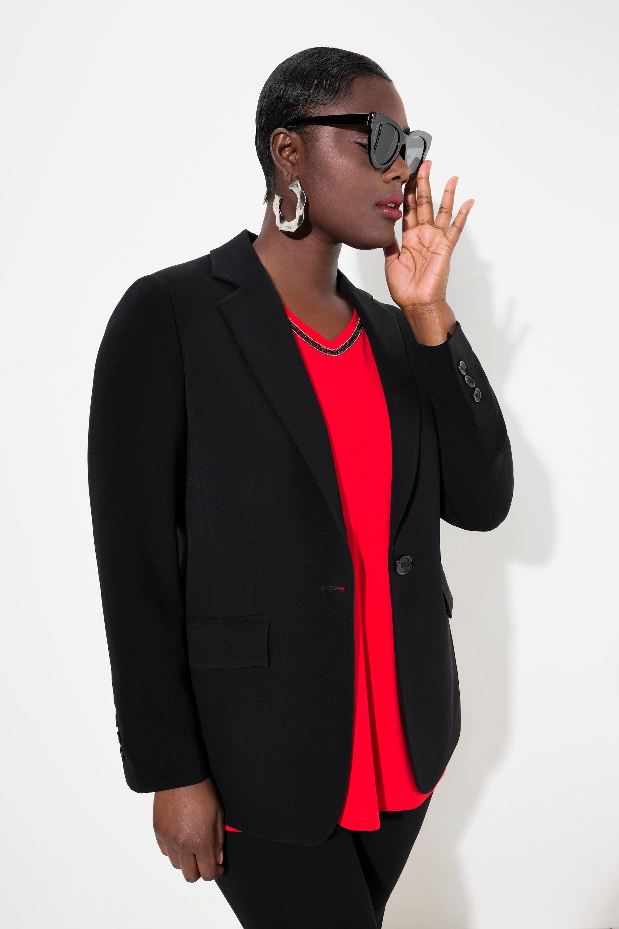 Ulla Popken Blazer Collo Revers Tasche con Patta Chiusura Bottone  