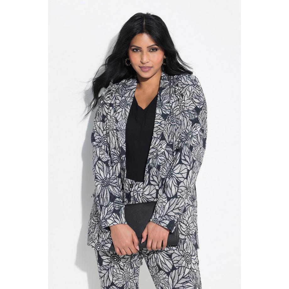 Ulla Popken Motif Jacquard Col Revers Manches Longues Blazer  