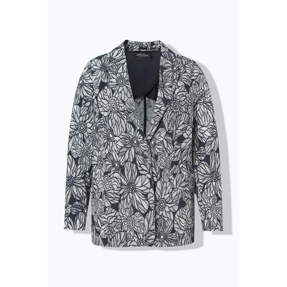 Ulla Popken Motif Jacquard Col Revers Manches Longues Blazer  