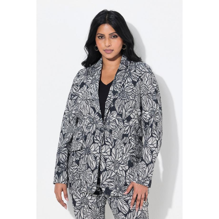 Ulla Popken Motif Jacquard Col Revers Manches Longues Blazer  