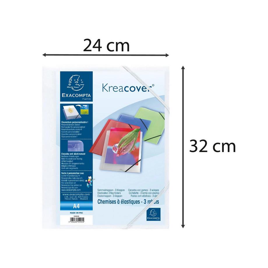 Exacompta Chemise à élastiques 3 rabats polypropylène opaque Krea Cover - A4 - x 25  