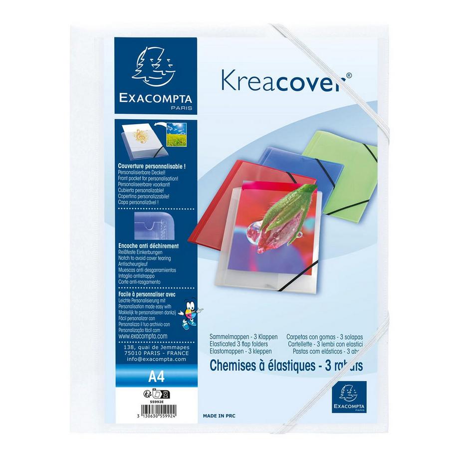 Chemise à élastiques 3 rabats polypropylène opaque Krea Cover - A4 - x 25
