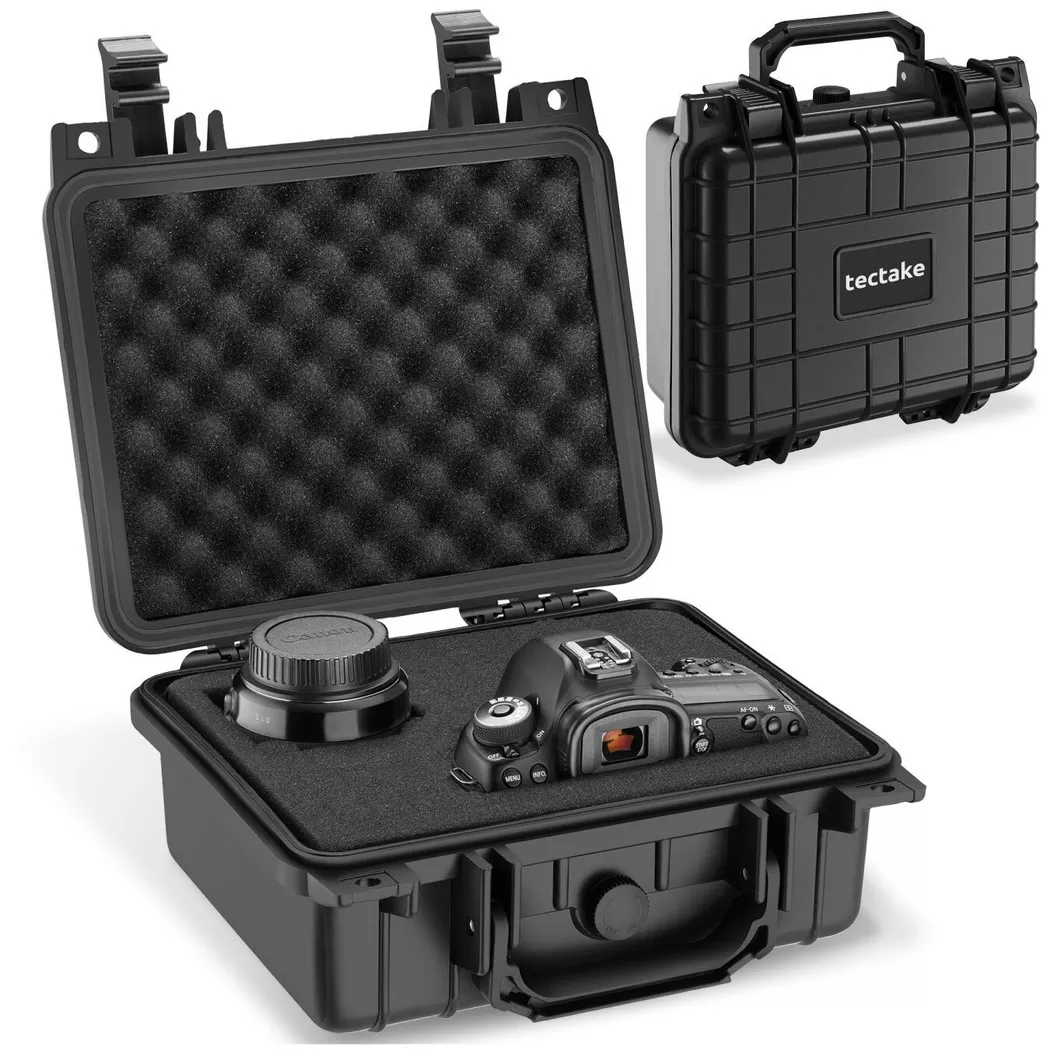 Tectake - Maletín protector universal para cámara de fotos  carcasa dura y robusta con 3 insertos de espuma  2 pestillos resistencia térmica y anticorrosión  Válvula de compensación de presión  Cierre