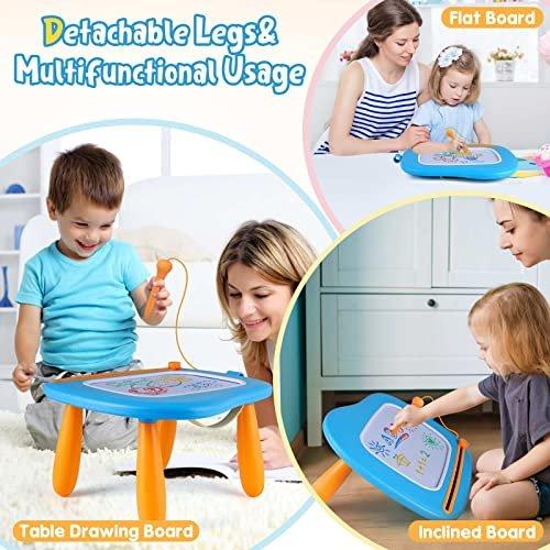 Activity-board  Jouets pour enfants à partir de 1 an, tableau de peinture magnétique tableau magique planche à dessin colorée tableau magnétique avec 4 pieds pour jouet garçon enfant (bleu) 