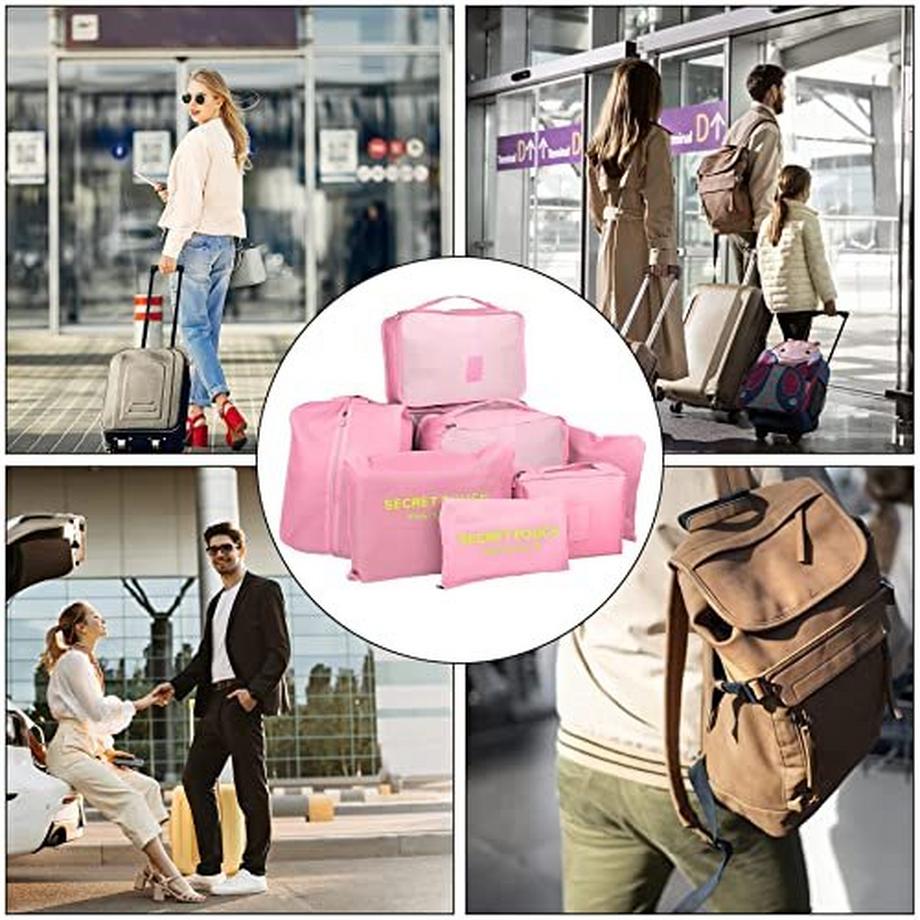 Only-bags.store  Lot de 8 cubes de rangement, cubes d'organisation pour valise, avec sac à chaussures, sac à linge, organisateur de voyage, sacs à vêtements, pour sac à dos, rose clair 