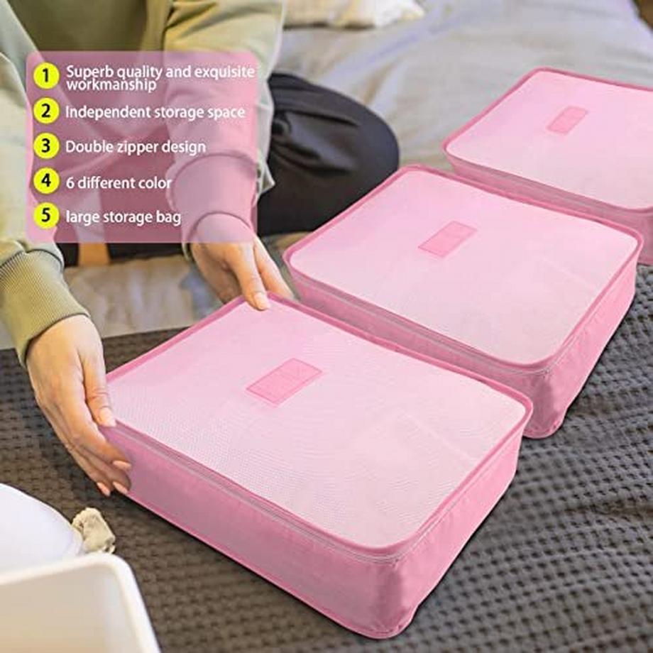 Only-bags.store  Lot de 8 cubes de rangement, cubes d'organisation pour valise, avec sac à chaussures, sac à linge, organisateur de voyage, sacs à vêtements, pour sac à dos, rose clair 