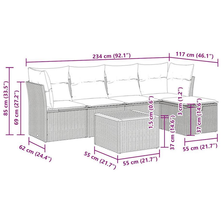 VidaXL set di divani da giardino Polirattan  