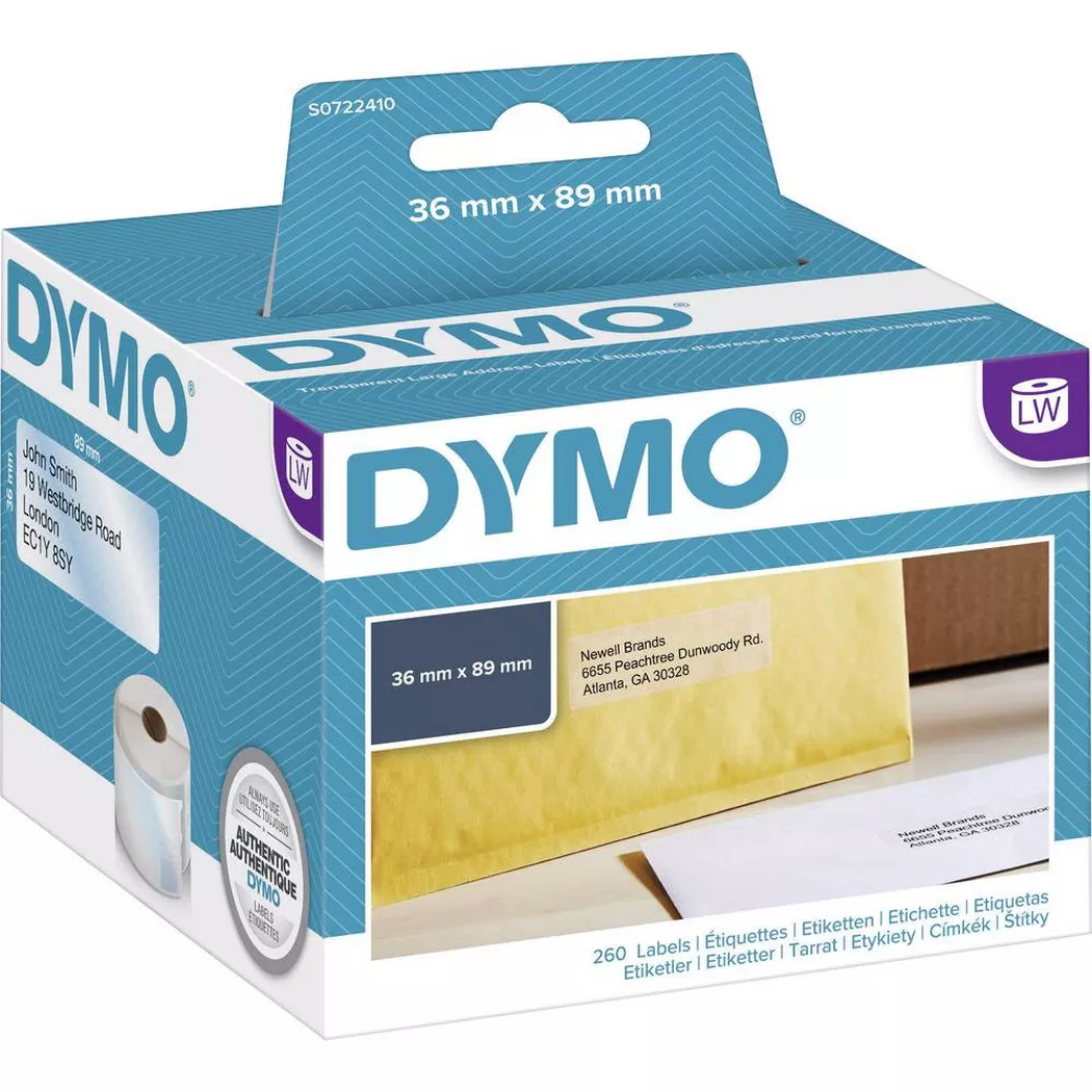 DYMO S0722410 99013 Clear Address Labels 89 x 36mm Roll of 260