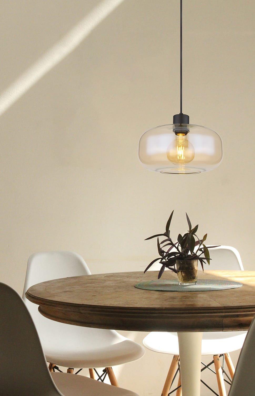 mutoni Lampe à suspension Giuseppe métal verre noir mat 1xE27  