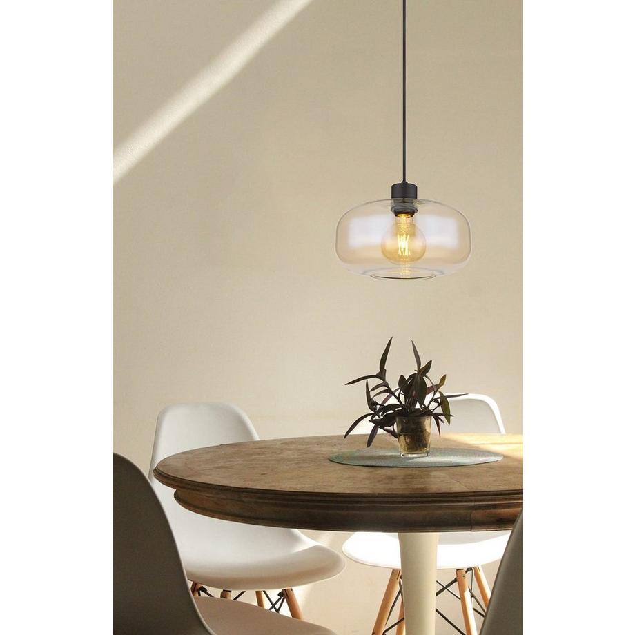 mutoni Lampe à suspension Giuseppe métal verre noir mat 1xE27  