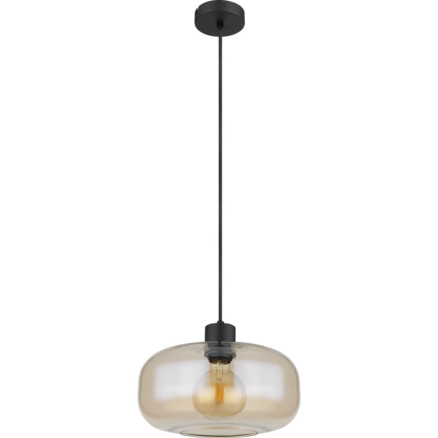 mutoni Lampe à suspension Giuseppe métal verre noir mat 1xE27  