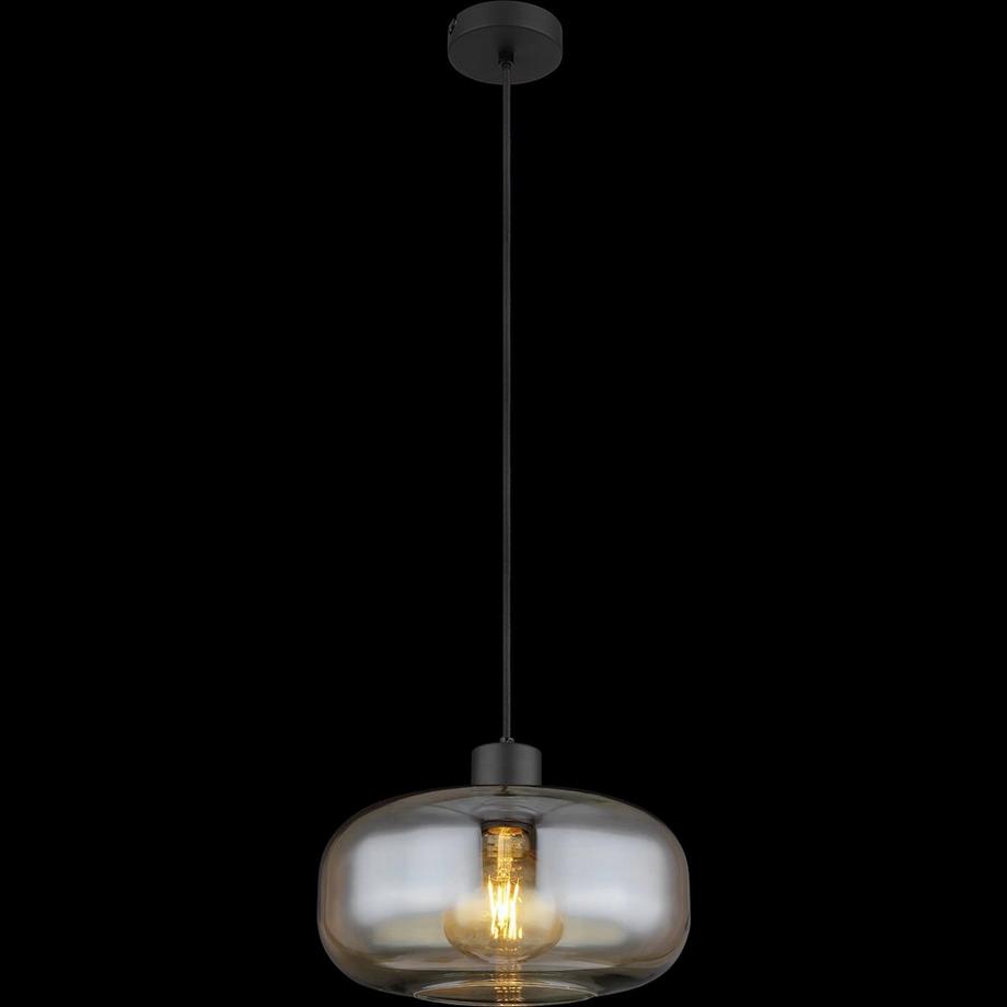 mutoni Lampe à suspension Giuseppe métal verre noir mat 1xE27  