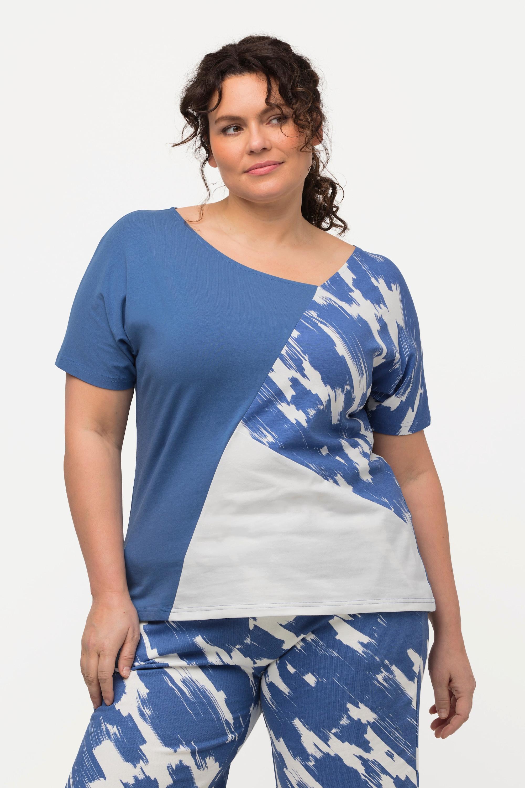 Ulla Popken  T-Shirt, asymmetrischer Ausschnitt, Halbarm, Biobaumwolle 