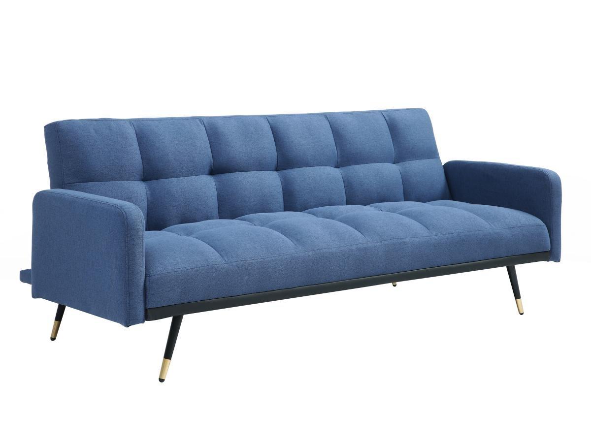 Vente-unique Canapé 3 places convertible en tissu bleu ROREMA  