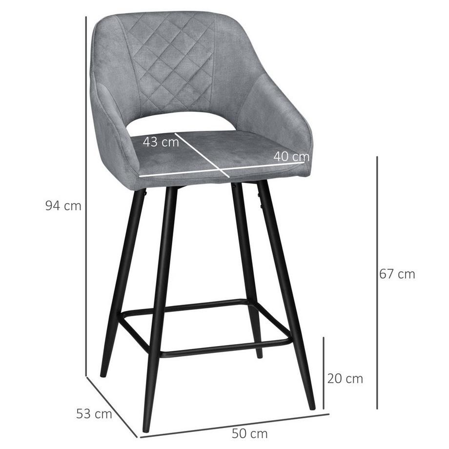 Northio Sgabelli Da Bar Set Di 2 Sedie Da Bar Sgabelli Da Bistrot Con Poggiapiedi Sedia Da Cucina In Velluto Sgabello Da Banco Coprisedile Per Isole Cucina Grigio Acciaio 50 X 53 X 94 Cm  
