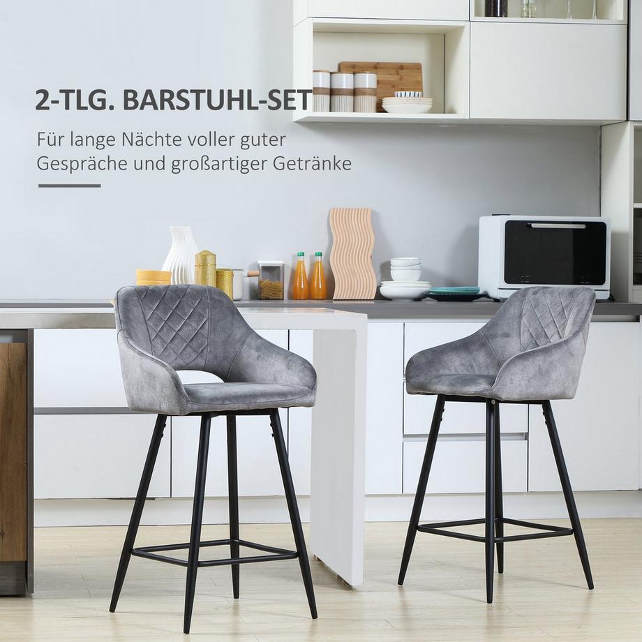 Northio Sgabelli Da Bar Set Di 2 Sedie Da Bar Sgabelli Da Bistrot Con Poggiapiedi Sedia Da Cucina In Velluto Sgabello Da Banco Coprisedile Per Isole Cucina Grigio Acciaio 50 X 53 X 94 Cm  