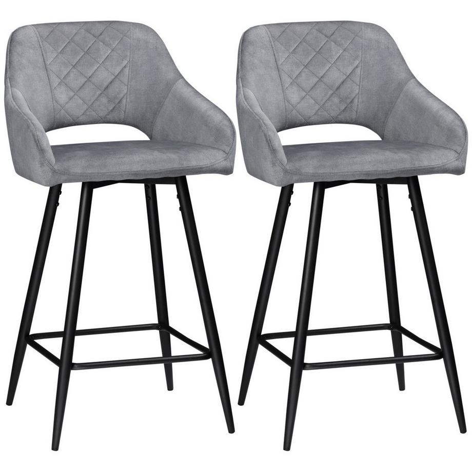 Sgabelli Da Bar Set Di 2 Sedie Da Bar Sgabelli Da Bistrot Con Poggiapiedi Sedia Da Cucina In Velluto Sgabello Da Banco Coprisedile Per Isole Cucina Grigio Acciaio 50 X 53 X 94 Cm