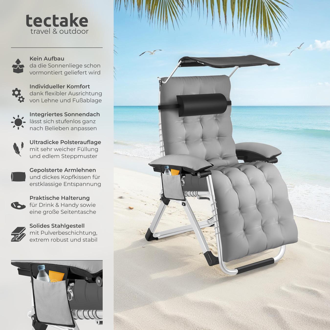 Tectake Chaise longue CLOUD II pliable et dossier flexible et repose-pieds  