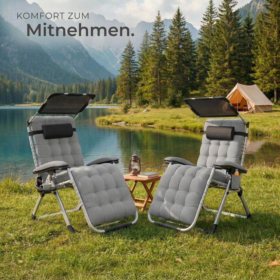 Tectake Sonnenliege Cloud II klappbar, flexible Rückenlehne und Fußablage stufenlos verstellbares Sonnendach  