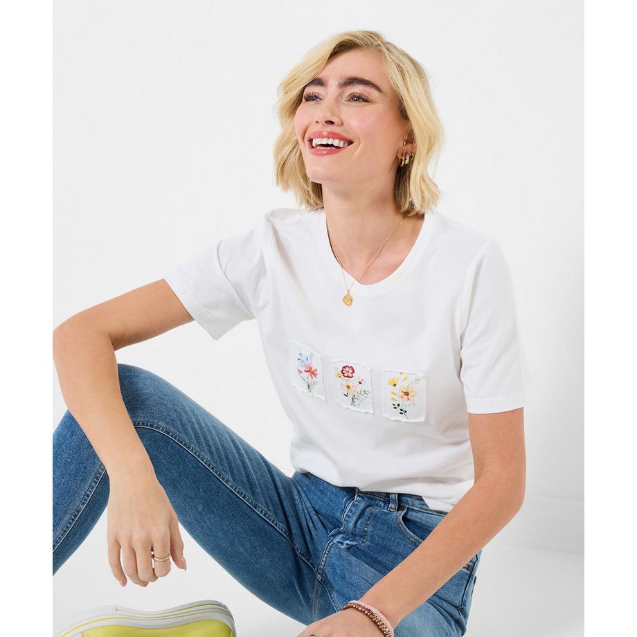 Joe Browns T-Shirt mit floralem Patchmotiv  