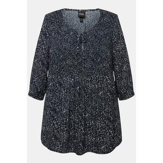 Ulla Popken  Blusa dal taglio svasato con punto smock, pallini, scollo a girocollo e maniche a 3/4 