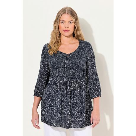 Ulla Popken  Blusa dal taglio svasato con punto smock, pallini, scollo a girocollo e maniche a 3/4 