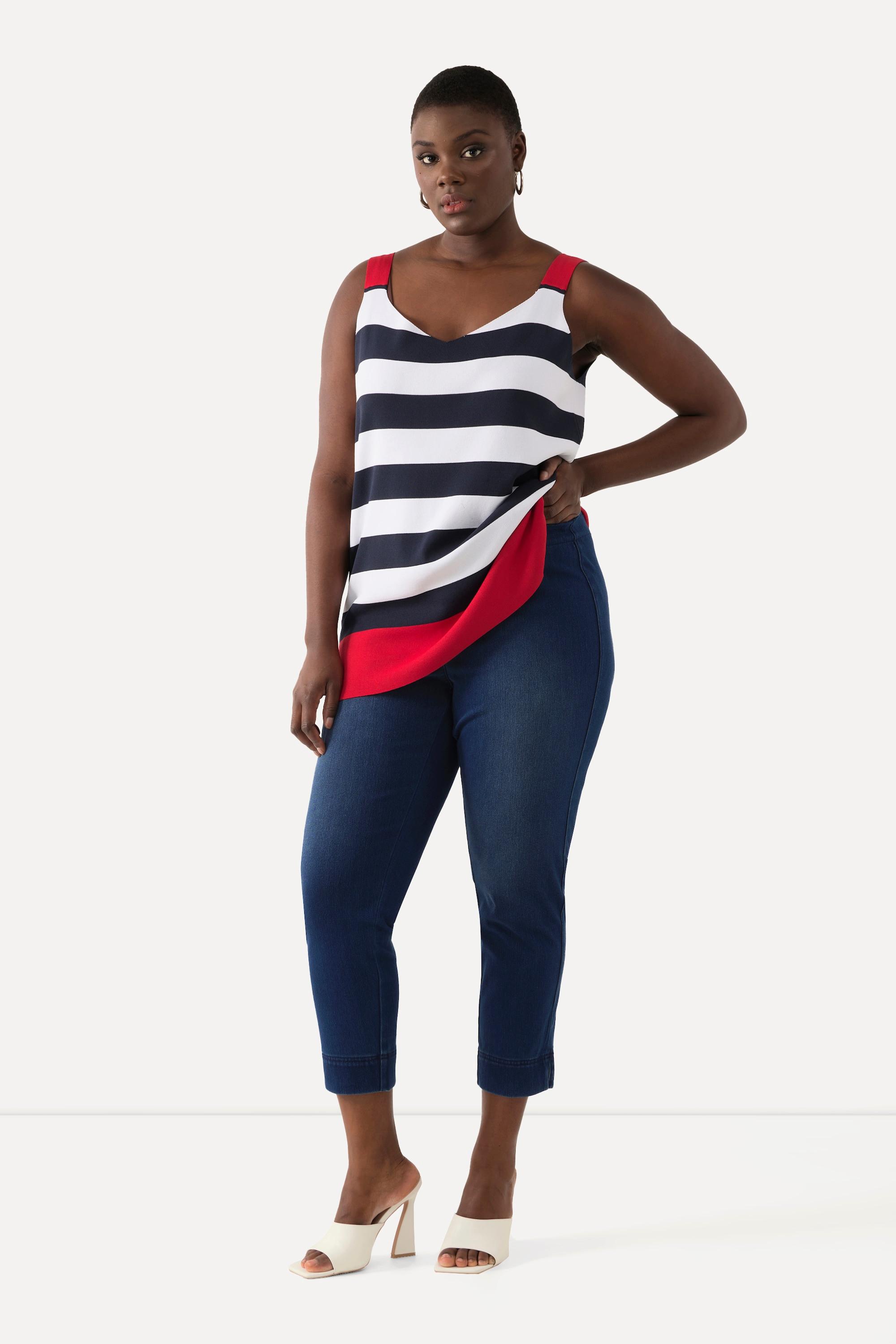 Ulla Popken Pantaloni Capri Sienna in jersey taglio aderente spacchetti sugli orli  