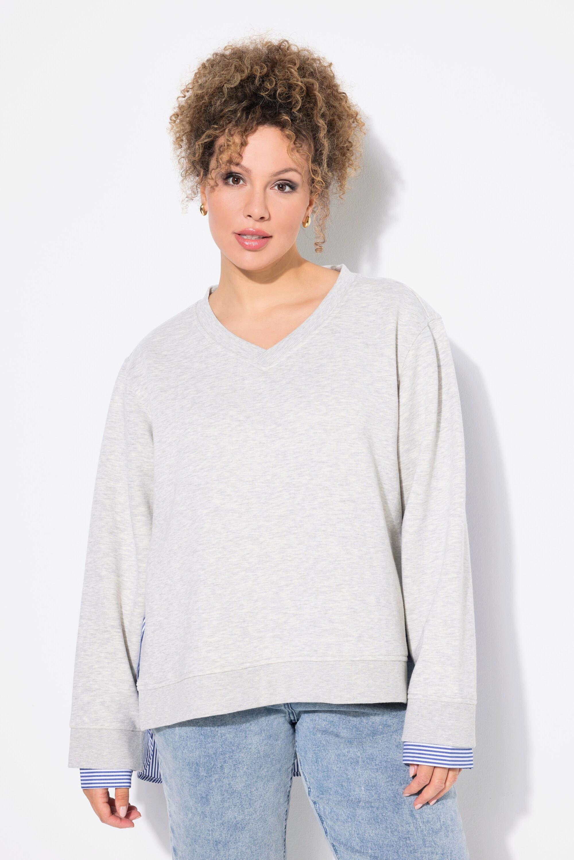 Ulla Popken  Sweat-shirt 2-en-1 tendance, col en V et manches longues 