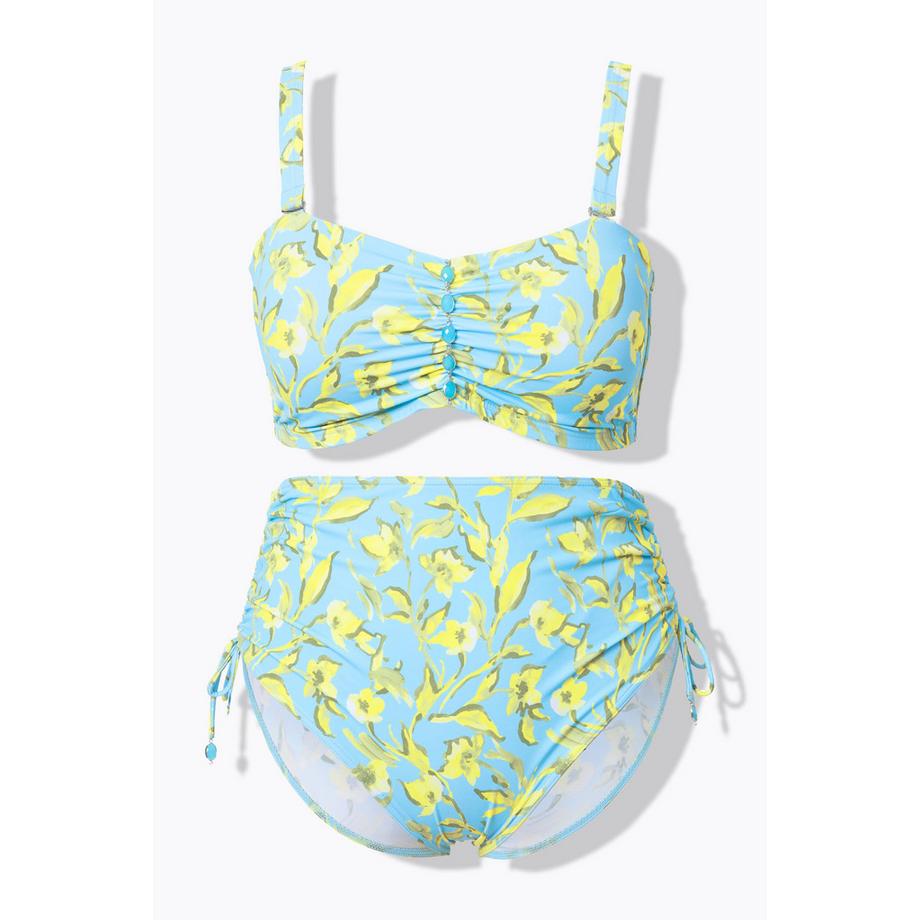 Ulla Popken Bikini à bretelles réglables rubans fantaisie imprimé fleurs  