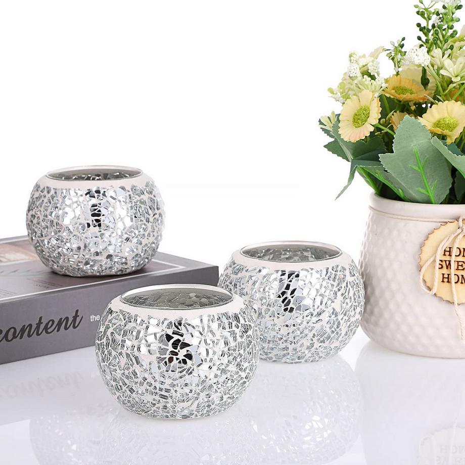 Alopini  3er-Set Mosaik-Glas Teelichthalter, dekorative Votivkerzenhalter, runde Kerzenhalter 