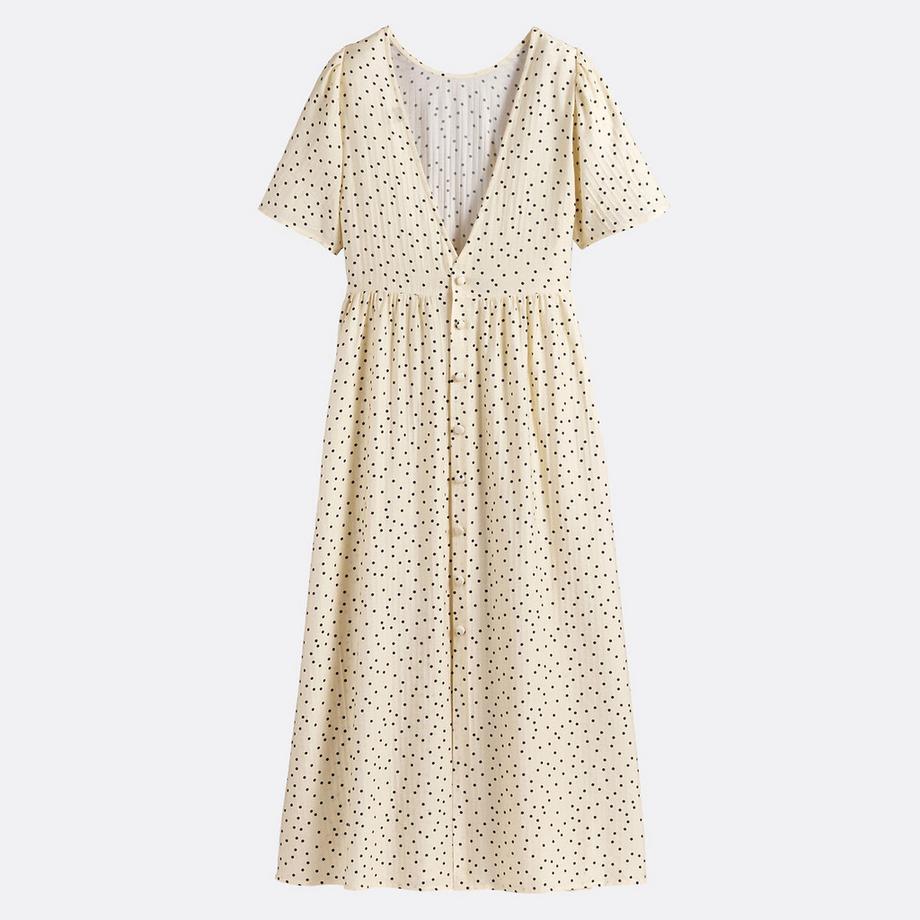 La Redoute Collections Langes gepunktetes Kleid Rundhals Kurzarm  