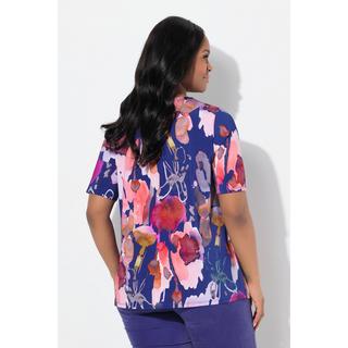 Ulla Popken T-shirt Fluide Motif Floral Col V Manches Courtes  