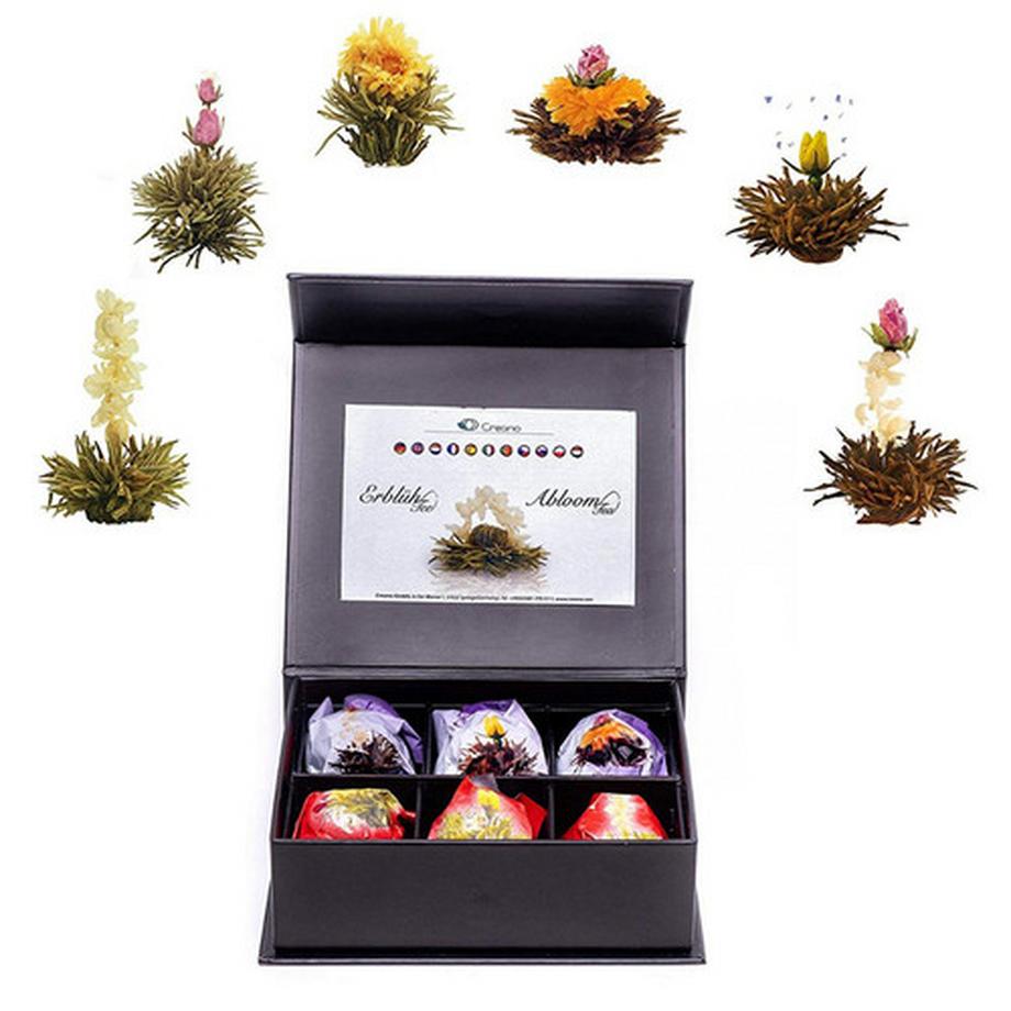 Coffret en métal fleurs de thé Creano, thé noir/thé blanc