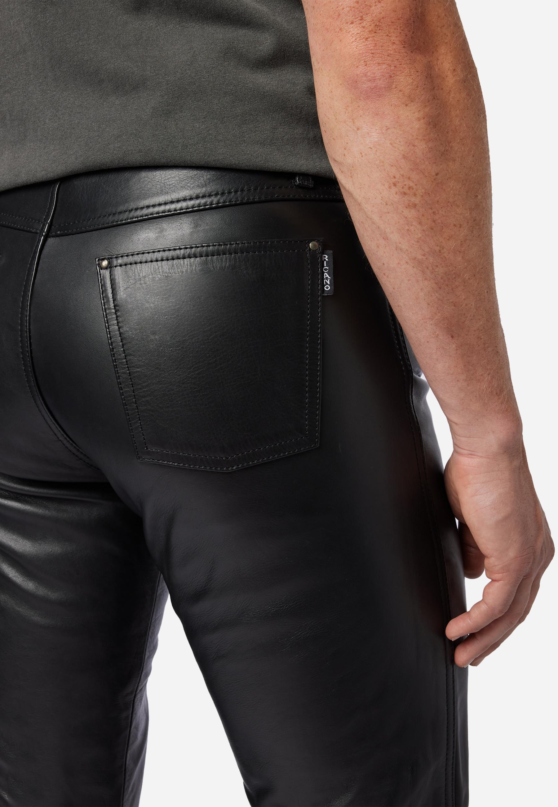 RICANO  Pantalon en cuir pour hommes No. 3 TR Jeans, dans le style classique 5 poches en cuir de vache ciré 