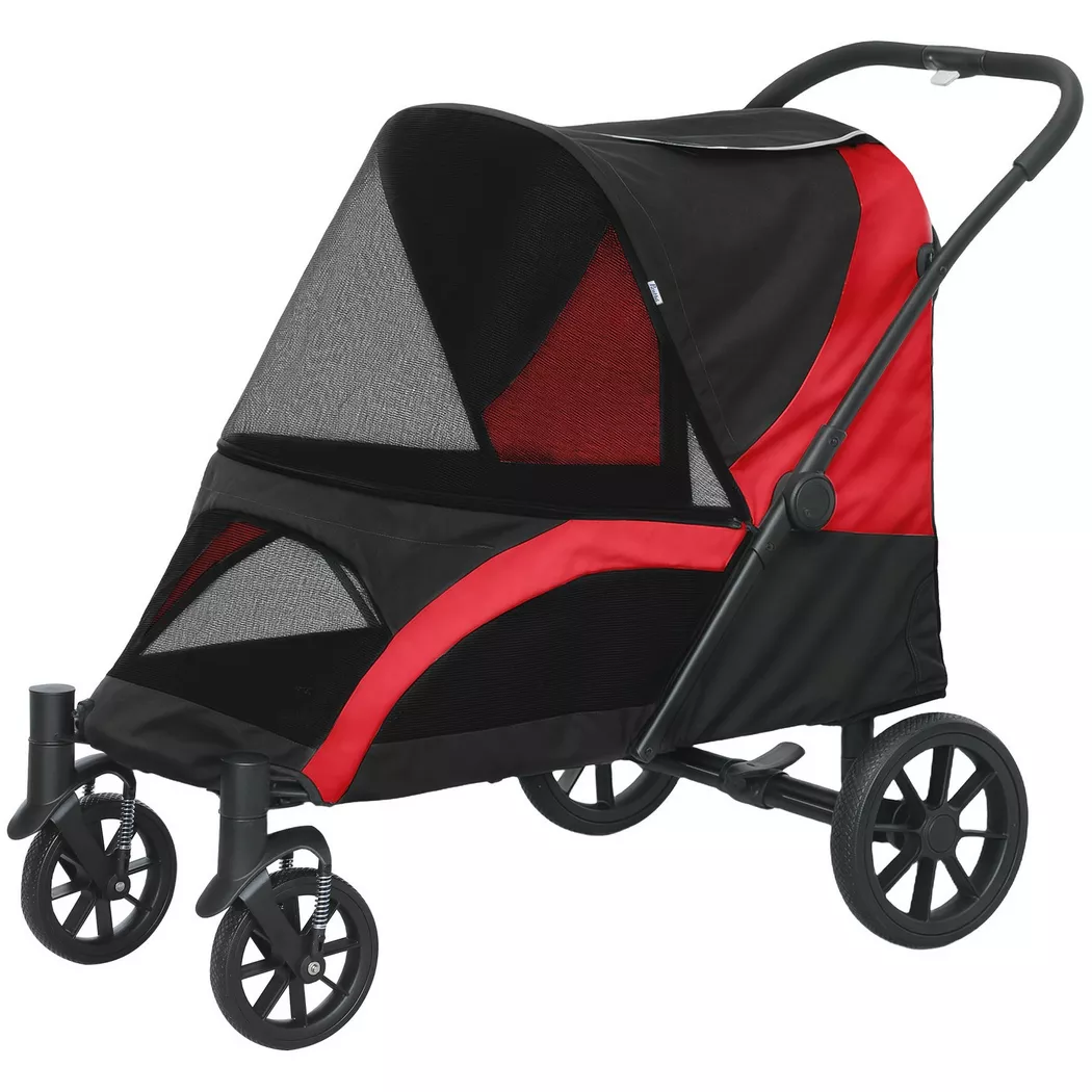 Northio - Hundewagen Hundebuggy klappbar für große Hunde & Katzen bis 30 kg Katzenbuggy mit Kissen Netzfenstern Türen Aufbewahrungstasche Katzenwagen mit Sicherheitsleinen, Bremsen, Buggy Schwarz, 95cm