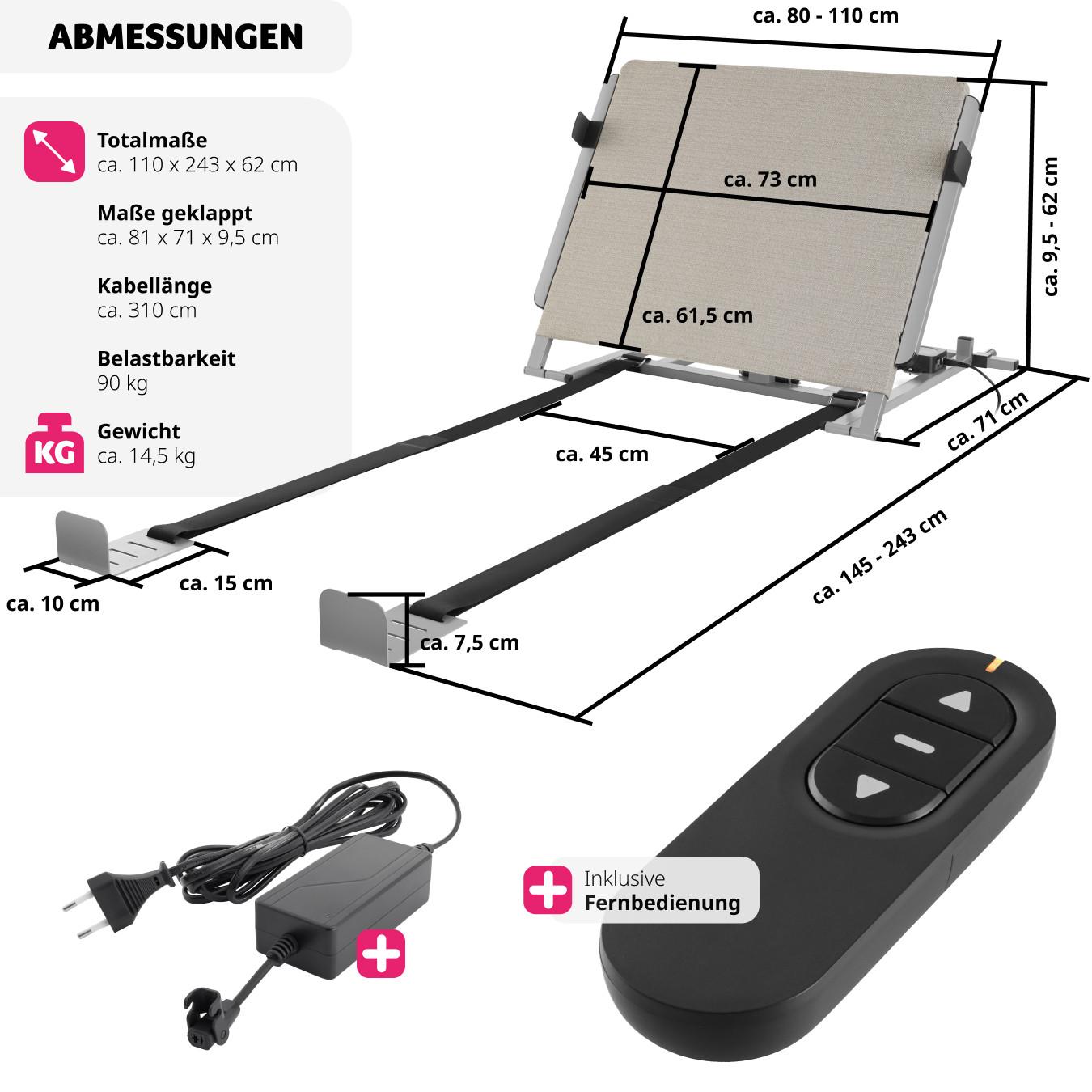 Tectake Elektrische Rückenlehne Cosy Glide 110x243x62cm  