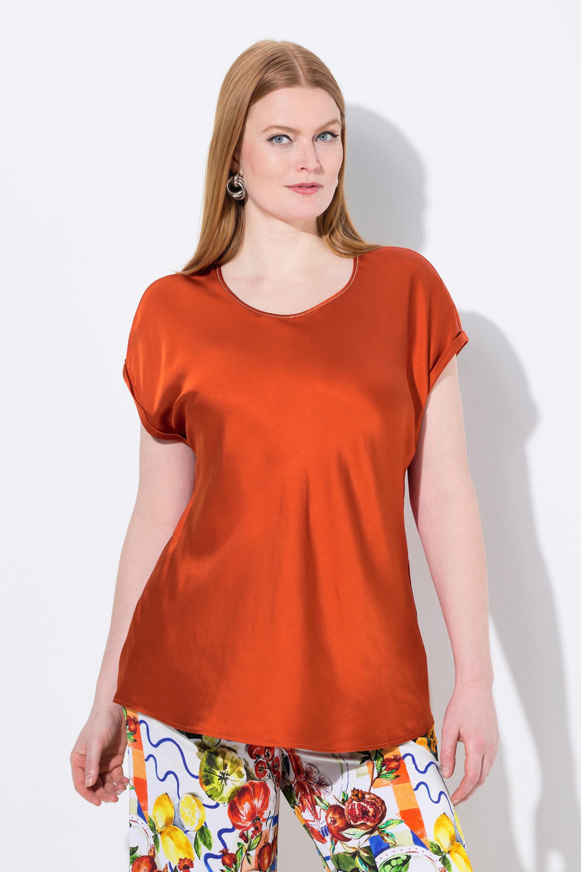 Ulla Popken  Blusa classica e smanicata in raso con scollo a girocollo 