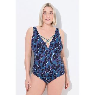 Ulla Popken  Maillot de bain avec bonnets souples et rubans fantaisie, motif taches, matières recyclées 