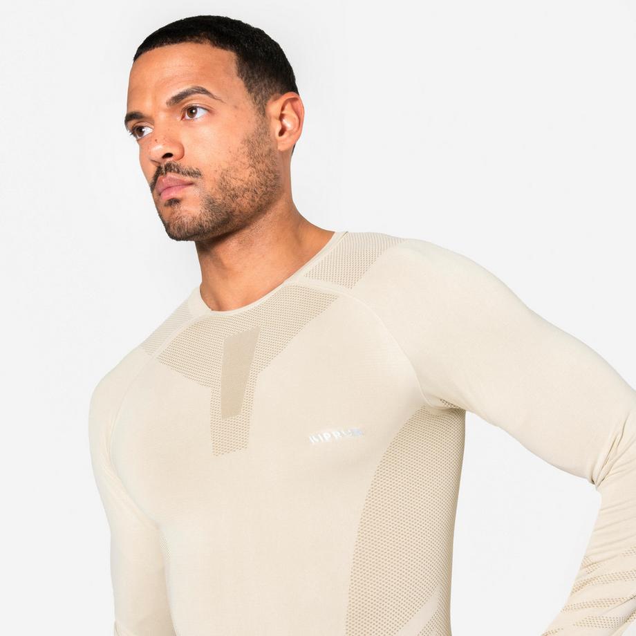 KIPRUN  Langarm-Shirt Slim  – Kiprun Run 500, nahtlos, Beige 