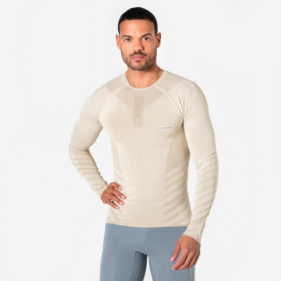 Langarm-Shirt Slim  – Kiprun Run 500, nahtlos, Beige