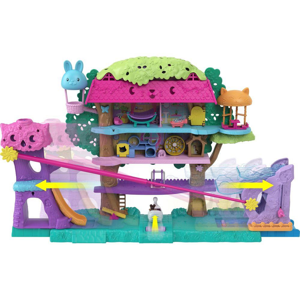 polly pocket  Polly Pocket Pollyville Casa sull'Albero dei Cuccioli, playset a 5 piani, 15+ pezzi gioco: 2 bambole, veicolo, 4 animali e molto altro ancora, idea regalo, Giocattolo per Bambini 4+ Anni 